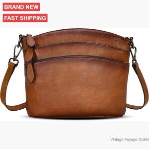 Genuine Leather Crossbody Satchel with Adjustable Strap, Multi-Pocket Design